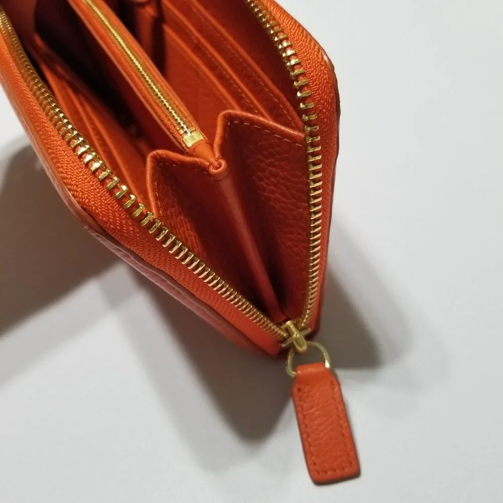 NWT Tory Burch Amanda Zip Continental Wallet Orange High-Quality Pebble‎ Leather